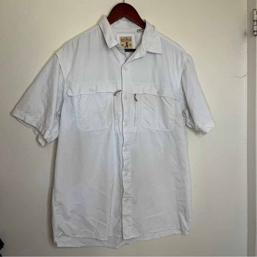 Redhead Brand Co Ranch White Performance Short Sleeve Button Up Collared Shirt